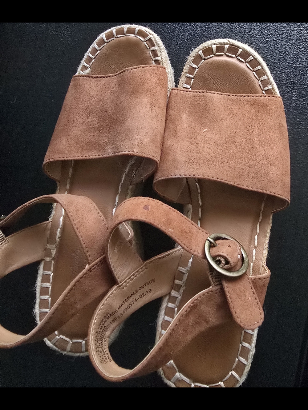 Women's Suede Tan Espadrille Slide Sandals. Size 7